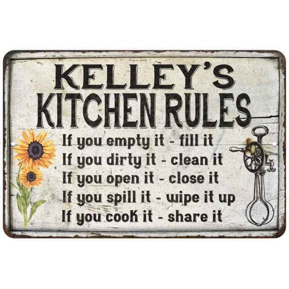 Kelley's Kitchen Rules Chic Sign Vintage Decor 8 x 12 High Gloss Metal 208120032453