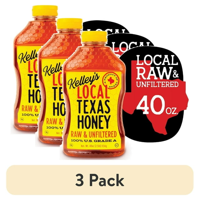 (3 pack) Kelleys Honey Farms Raw and Unfiltered Honey, Pure, 40 oz ...