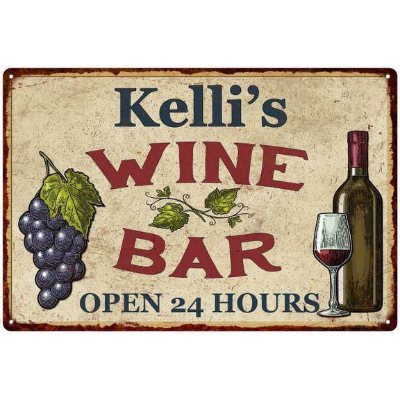 Kelli's Rustic Wine Bar Sign Wall Décor Kitchen Gift 8 x 12 Matte Finish Metal 108120056241