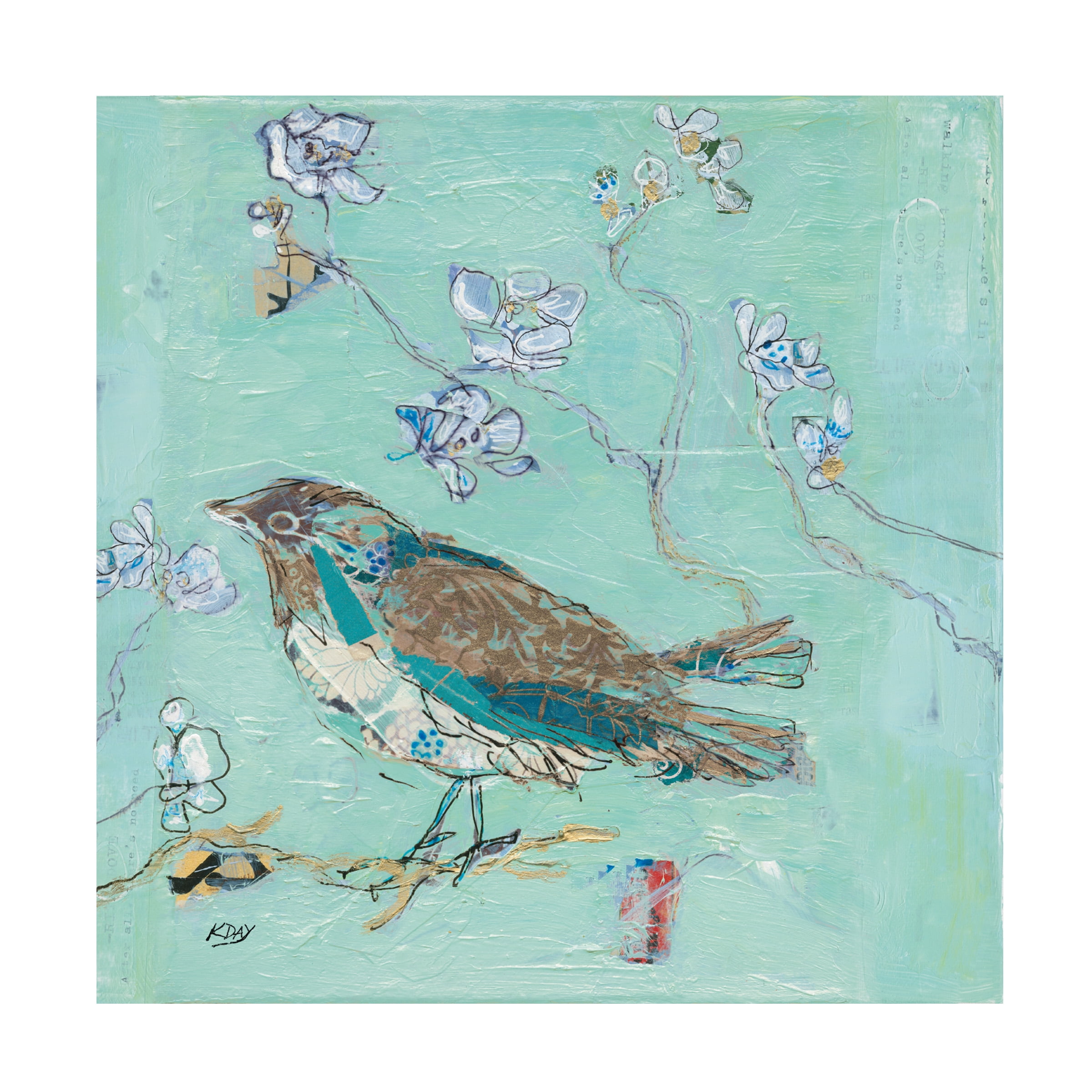 Kellie Day 'Aqua Bird with Teal' Canvas Art