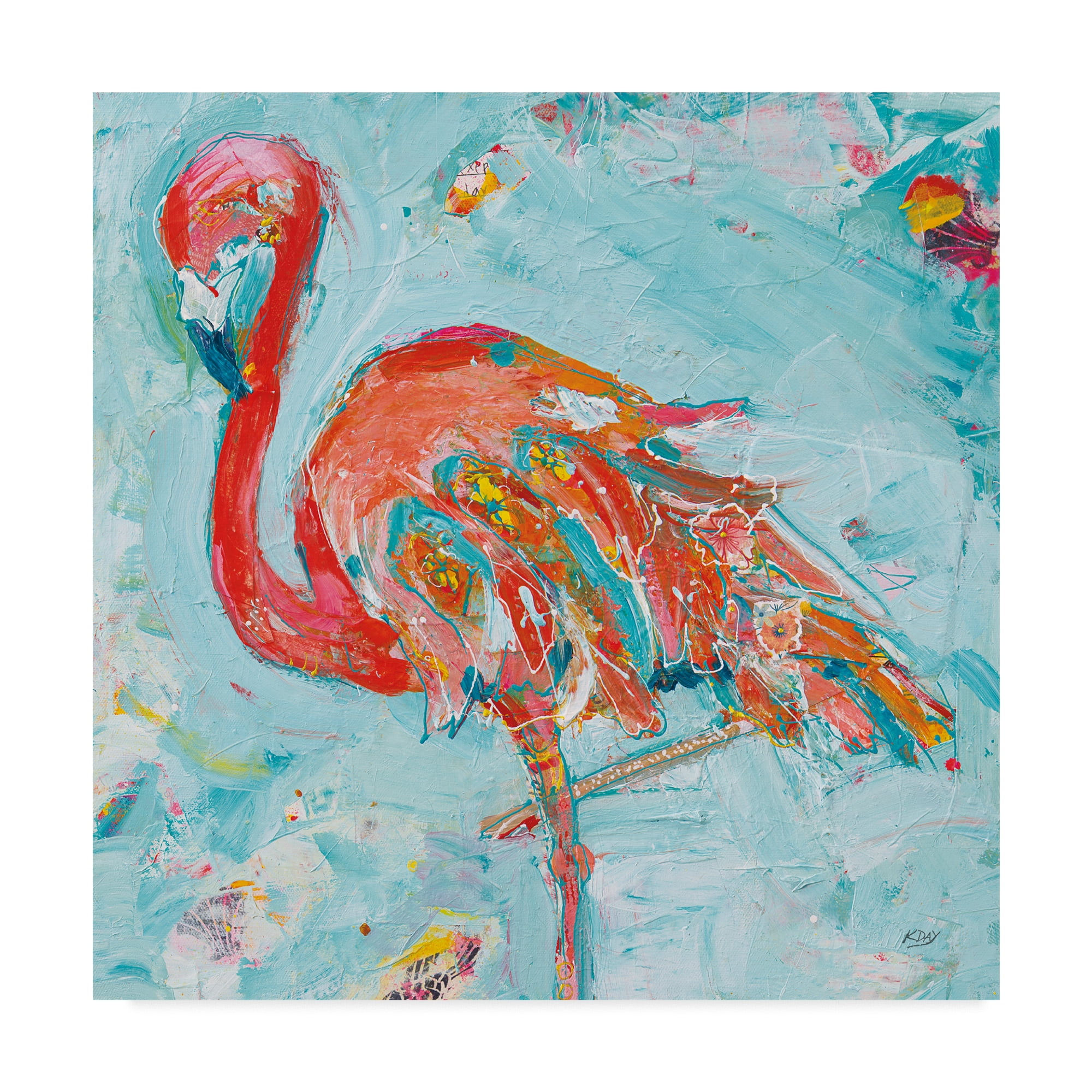 Vibrant Flamingo on Blue Canvas Art, 24'' x 24''