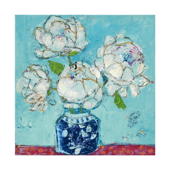 Kellie Day 'Vase of Peonies Aqua' Canvas Art