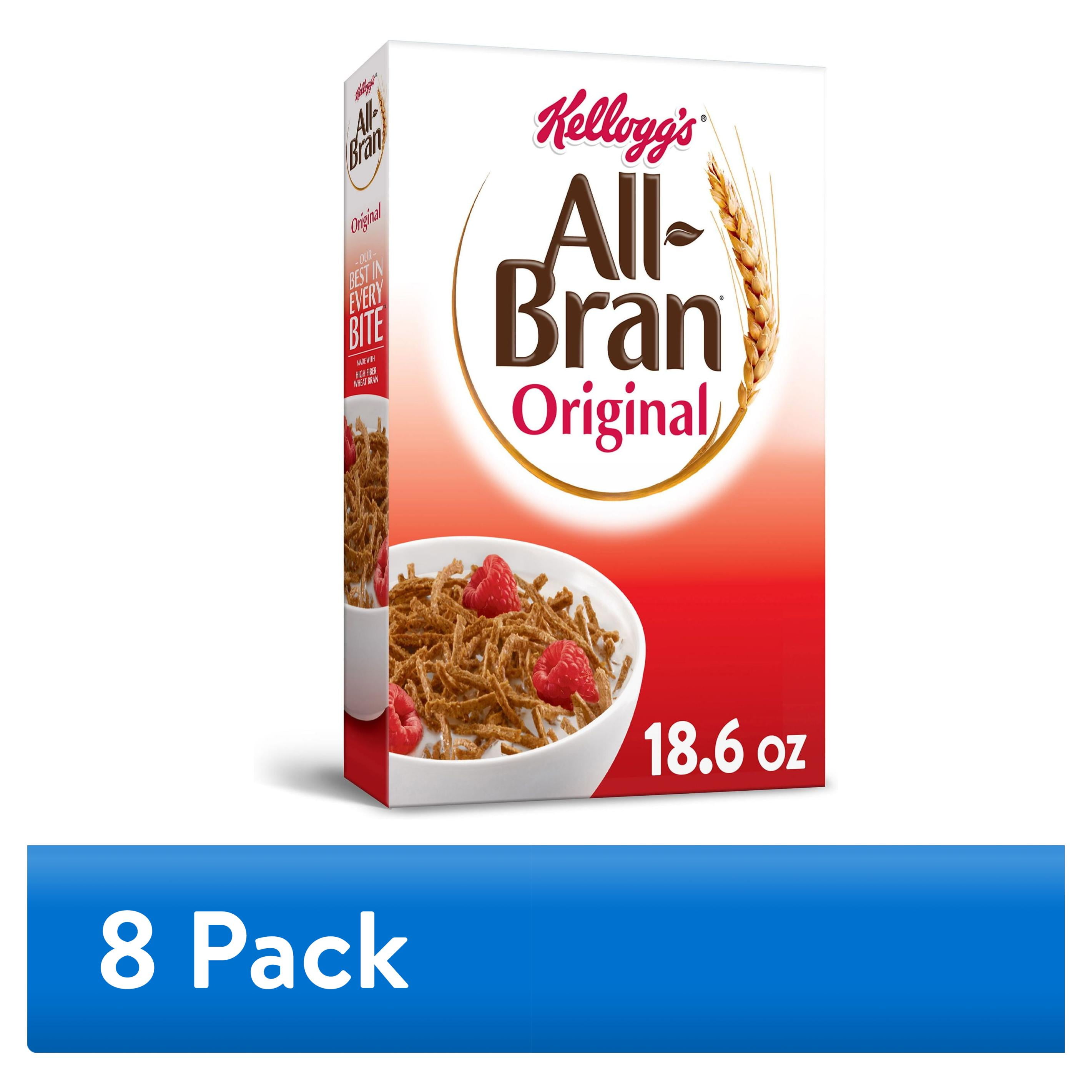 (8 pack) Kellogg's All Bran Breakfast Cereal, 8 Vitamins and Minerals, High Fiber Cereal, Original, 18.6oz Box