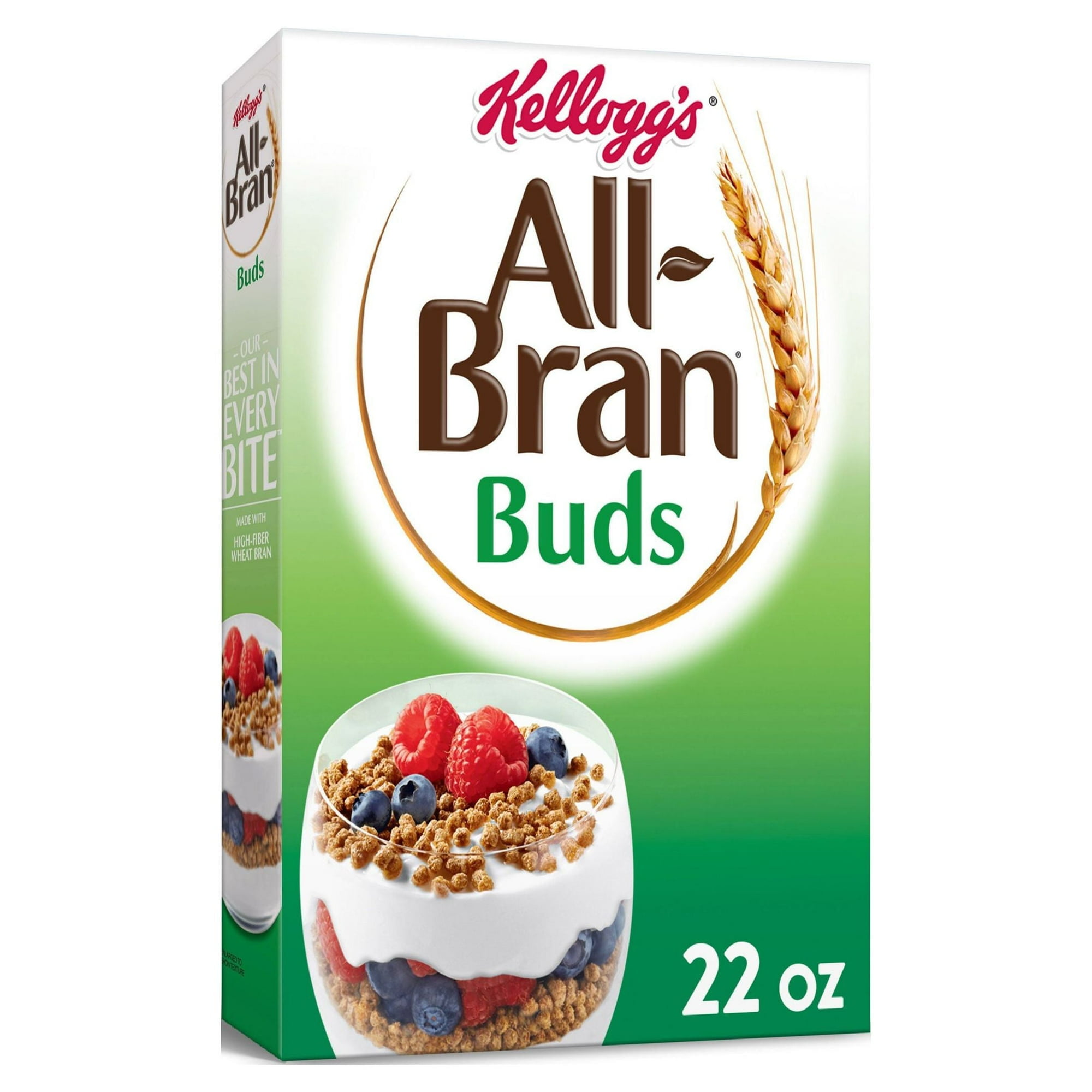 Kellogg's All Bran Buds Breakfast Cereal, 8 Vitamins and Minerals, High Fiber Cereal, Original, 22oz (Pack 6)