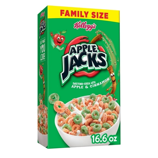 Kellogg's Apple Jacks Breakfast Cereal, Kids Cereal, Family Breakfast, Family Size, Original, 16.6oz Box (1 Box)pack of 2