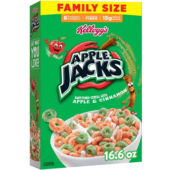 Kellogg's Apple Jacks Original Breakfast Cereal, 15g Whole Grains, Family Size, 16.6 oz