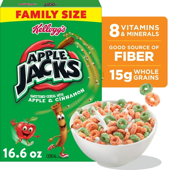 Kellogg's Apple Jacks Breakfast Cereal, Kids Cereal, Family Breakfast, Family Size, Original, 16.6oz Box (1 Box)