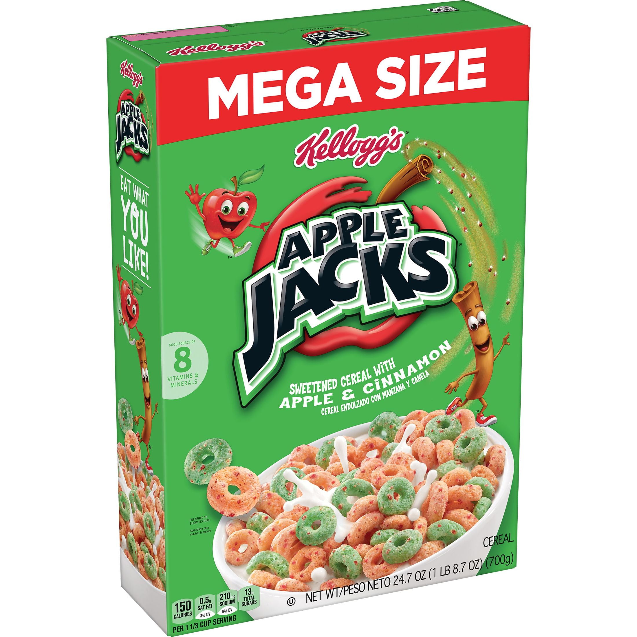 Kellogg's Apple Jacks Breakfast Cereal, Kids Cereal, Family Breakfast, Mega Size, Original, 24.7oz Box (1 Box)