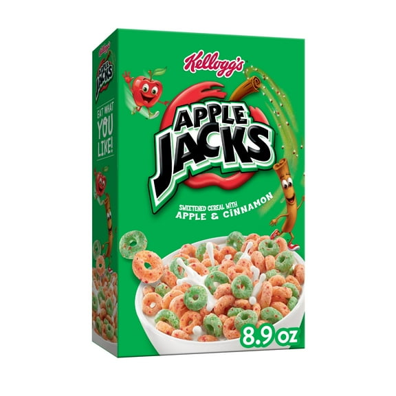 Kellogg's Apple Jacks Breakfast Cereal, Kids Cereal, Family Breakfast, Original, 8.9oz (Pack 4)