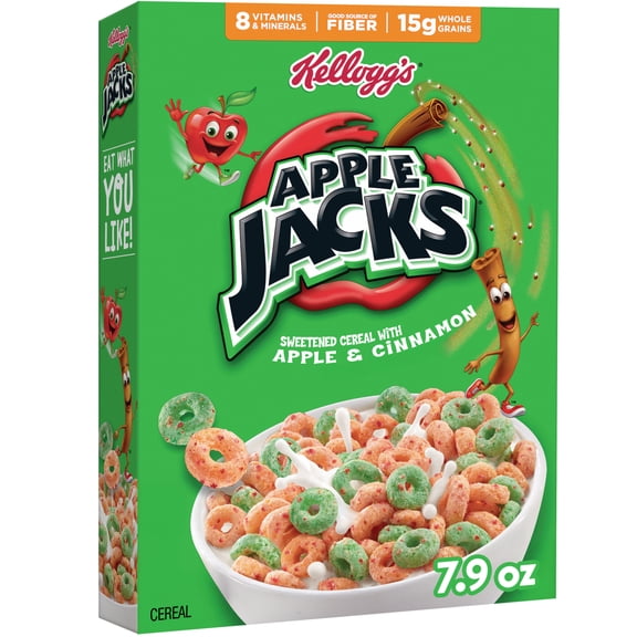 Kellogg's Apple Jacks, Cold Breakfast Cereal, 8 Vitamins and Minerals, Kids Snacks, Mega Size, Original, 7.9oz Box (1 Box)
