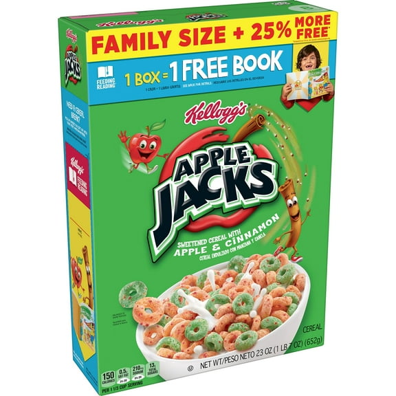 Kellogg's Apple Jacks Cold Breakfast Cereal, Kids Cereal, Family Breakfast, Family Size, Original, 23oz Box (1 Box)