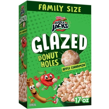 Kellogg's Apple Jacks Glazed Donut Holes Breakfast Cereal, Kids Cereal, Family Breakfast, Family Size, Apple Cinnamon, 17oz Box