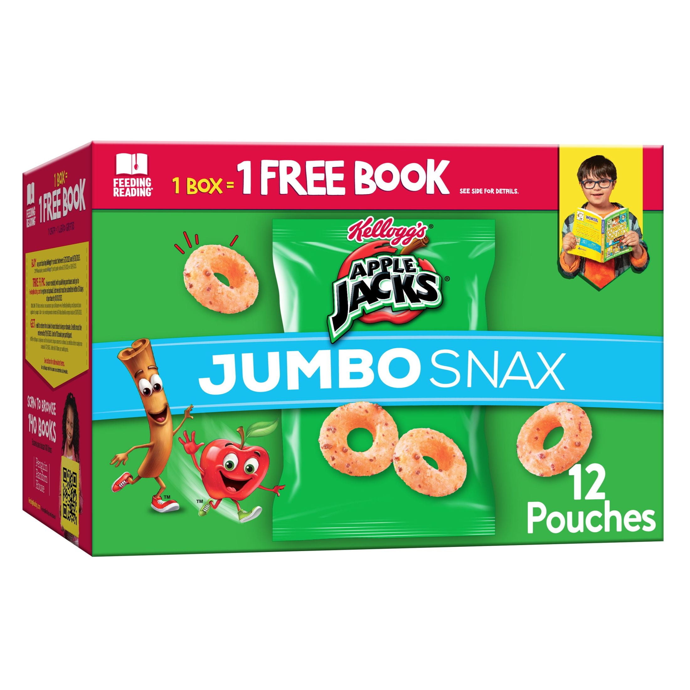 Kellogg's Apple Jacks Jumbo Snax Original Cereal Snacks, 5.4 oz, 12