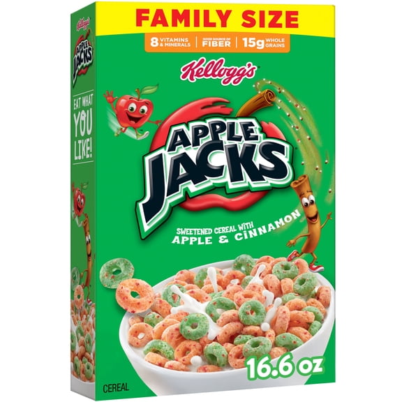 Kellogg's Apple Jacks Original Breakfast Cereal, 15g Whole Grains, Family Size, 16.6 oz