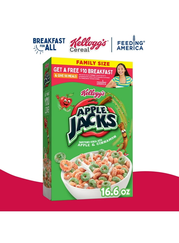 Kellogg's Apple Jacks Original Breakfast Cereal, Family Size, 16.6 oz Box