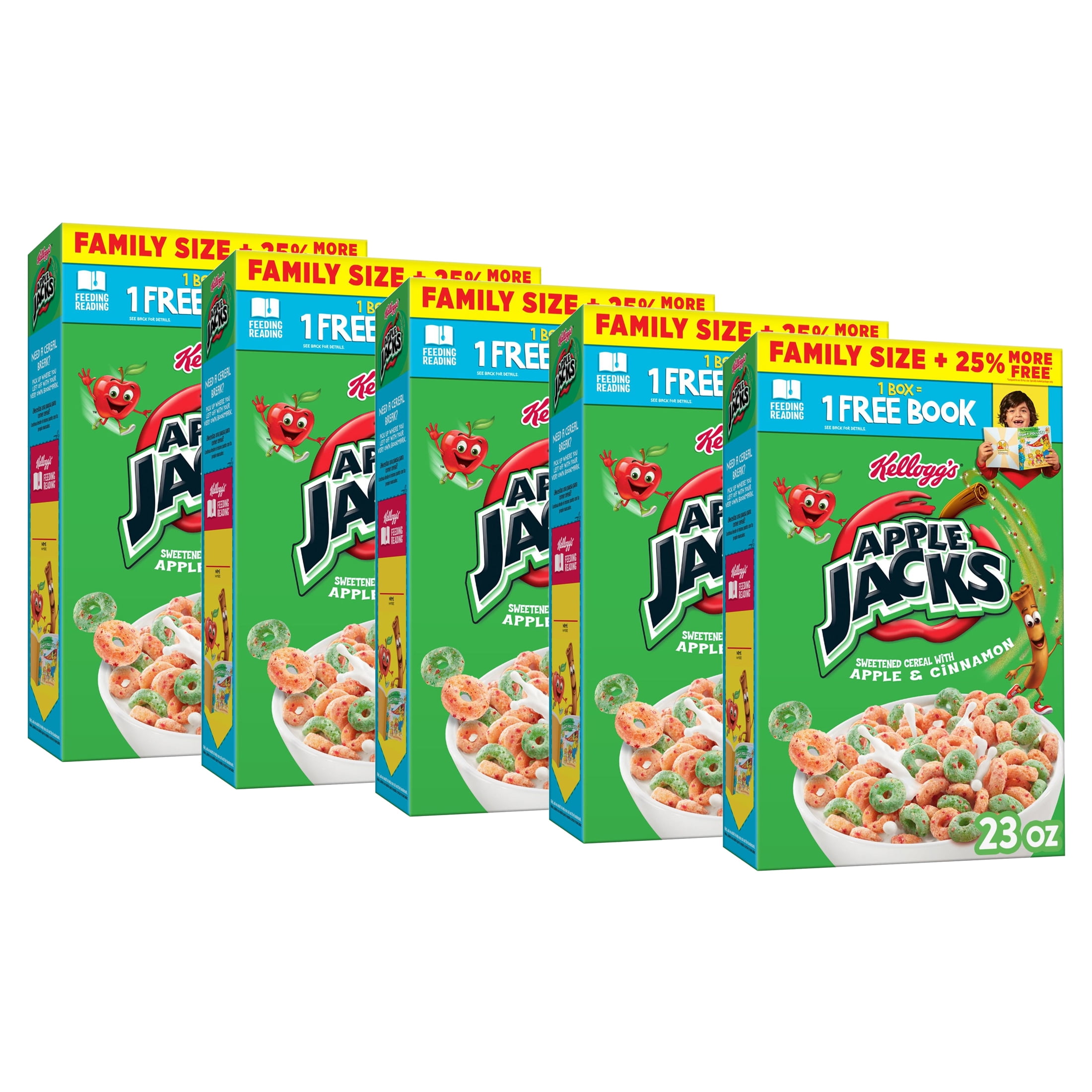(5 pack) Kellogg's Apple Jacks Original Cold Breakfast Cereal, Family