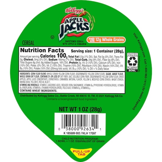 Kellogg s Reduced Sugar Whole Grain Apple Jacks Cereal, 1 Ounce, 96 Per Case
