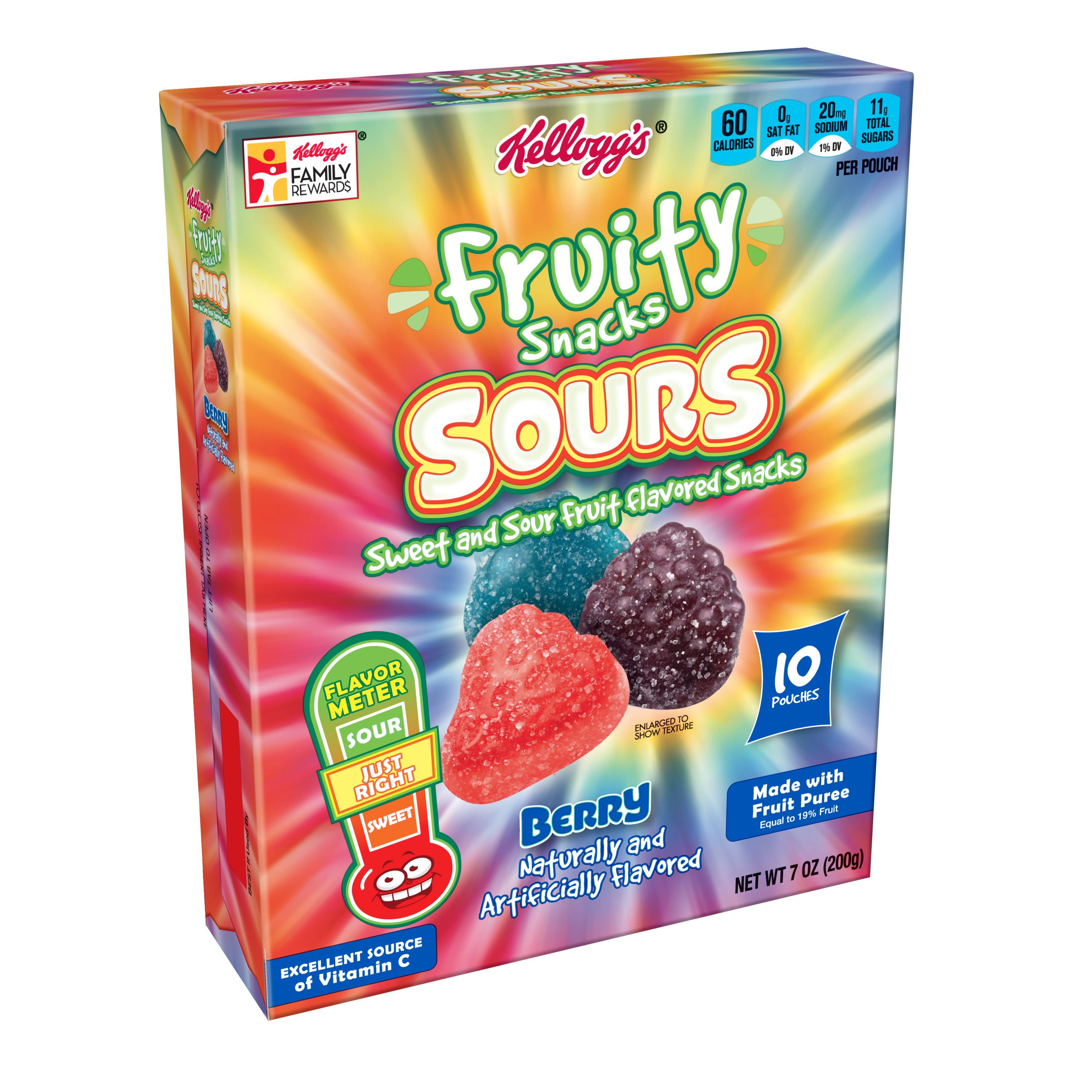 Kellogg's Berry Sours Fruity Snacks Pouches, 7 Oz., 10 Count