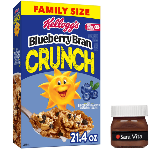 Kellogg's Blueberry Bran Crunch Breakfast Cereal, Family Breakfast, Fiber Cereal, Family Size, Original, 21.4oz Box (1 Box)