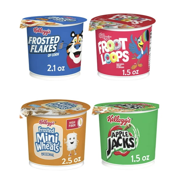 Kellogg's Breakfast Cereal Cups Variety Pack, 6 Count Portable Single-Serve Cereal Cups for School Snacks, Quick Breakfast, Office & Travel