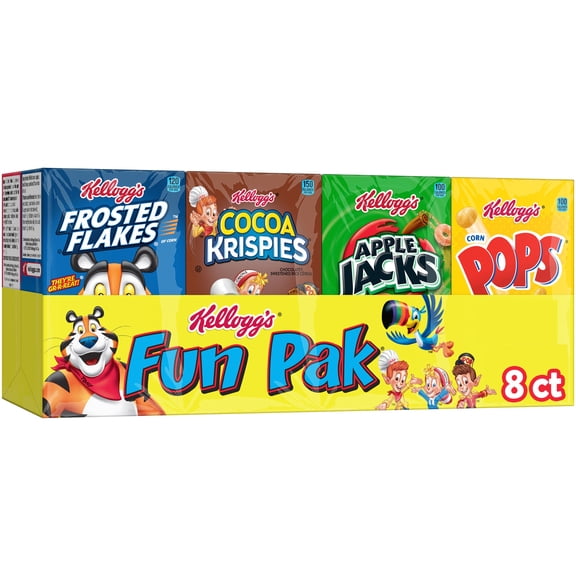 Kellogg's Breakfast Cereal, Kids Cereal, Family Breakfast, Variety Pack, 8.56oz Tray (8 Boxes)