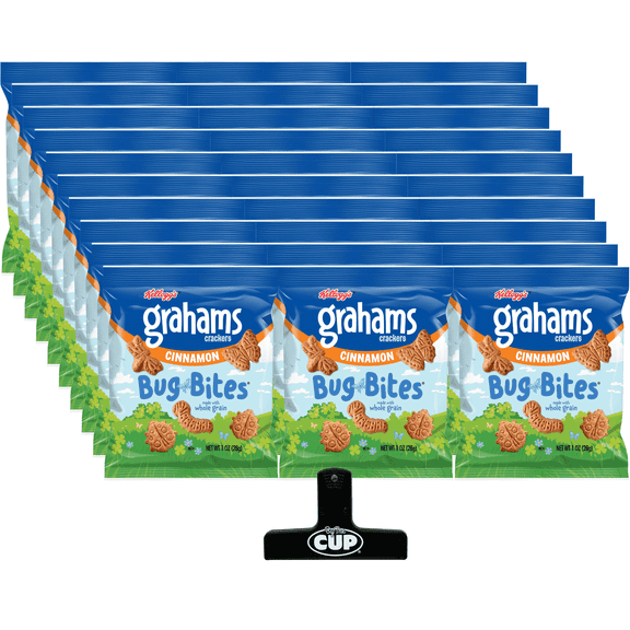 Kellogg's Bug Bites Graham Cracker Snack Pack, 1 oz (Pack of 30) with By The Cup Bag Clip