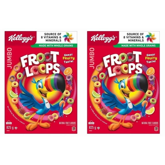 Kellogg's Canadian Froot Loops Breakfast Cereal, Jumbo Size, 825g (2 Pack)