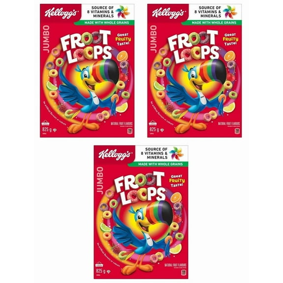 Kellogg's Canadian Froot Loops Breakfast Cereal, Jumbo Size, 825g (3 Pack)