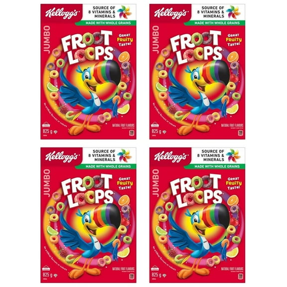 Kellogg's Canadian Froot Loops Breakfast Cereal, Jumbo Size, 825g (4 Pack)