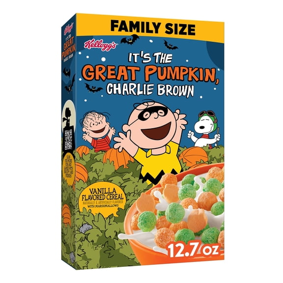Kellogg's Charlie Brown Cold Breakfast Cereal, Halloween Cereal, Family Breakfast, Family Size, Vanilla Flavored, 12.7oz Box (1 Box)