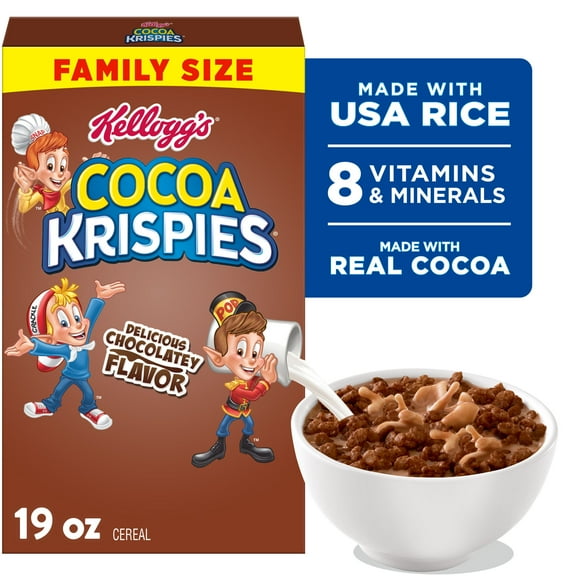 Kellogg's Cocoa Krispies Breakfast Cereal, Kids Snacks, Family Breakfast, Family Size, Chocolatey Flavor, 19oz Box (1 Box)