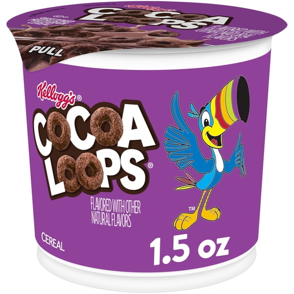 Kellogg's Cocoa Loops Breakfast Cereal, Good Source of Fiber, Made with Real Cocoa, 1.5oz Cup
