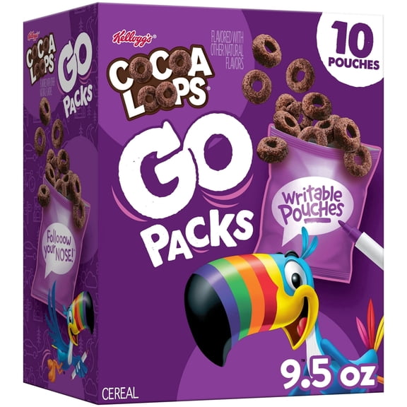 Kellogg's Cocoa Loops Go Packs Cereal, Kids Snacks, Lunch Snacks, Original, 9.5oz Box