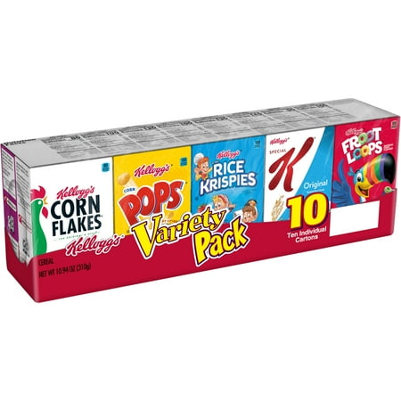Kellogg's Variety Pack Breakfast Cereal Single Serve Tray, 10.94 oz, 10 Count