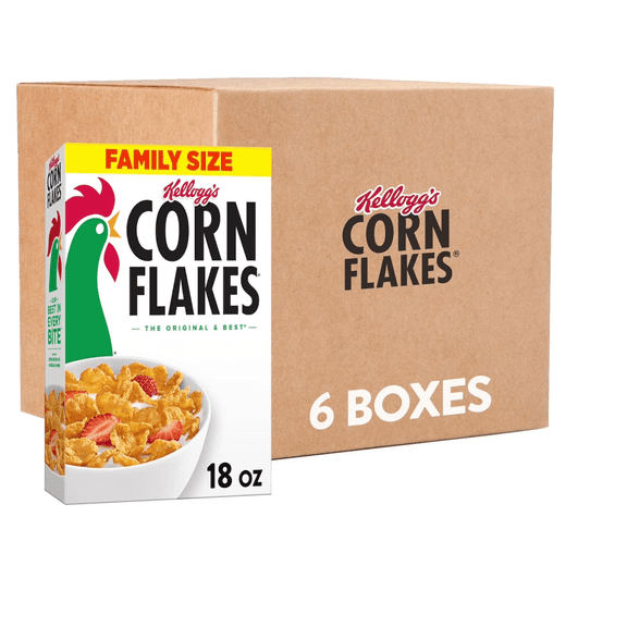 Kelloggs Corn Flakes Breakfast Cereal Family Size 18 oz (6 Boxes Case Pack)