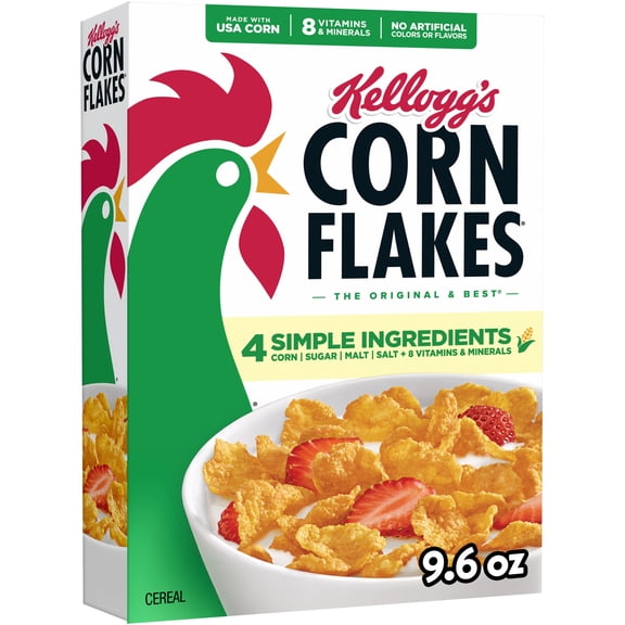 Kellogg's Corn Flakes Original Breakfast Cereal, 8 Vitamins and Minerals, 9.6 oz