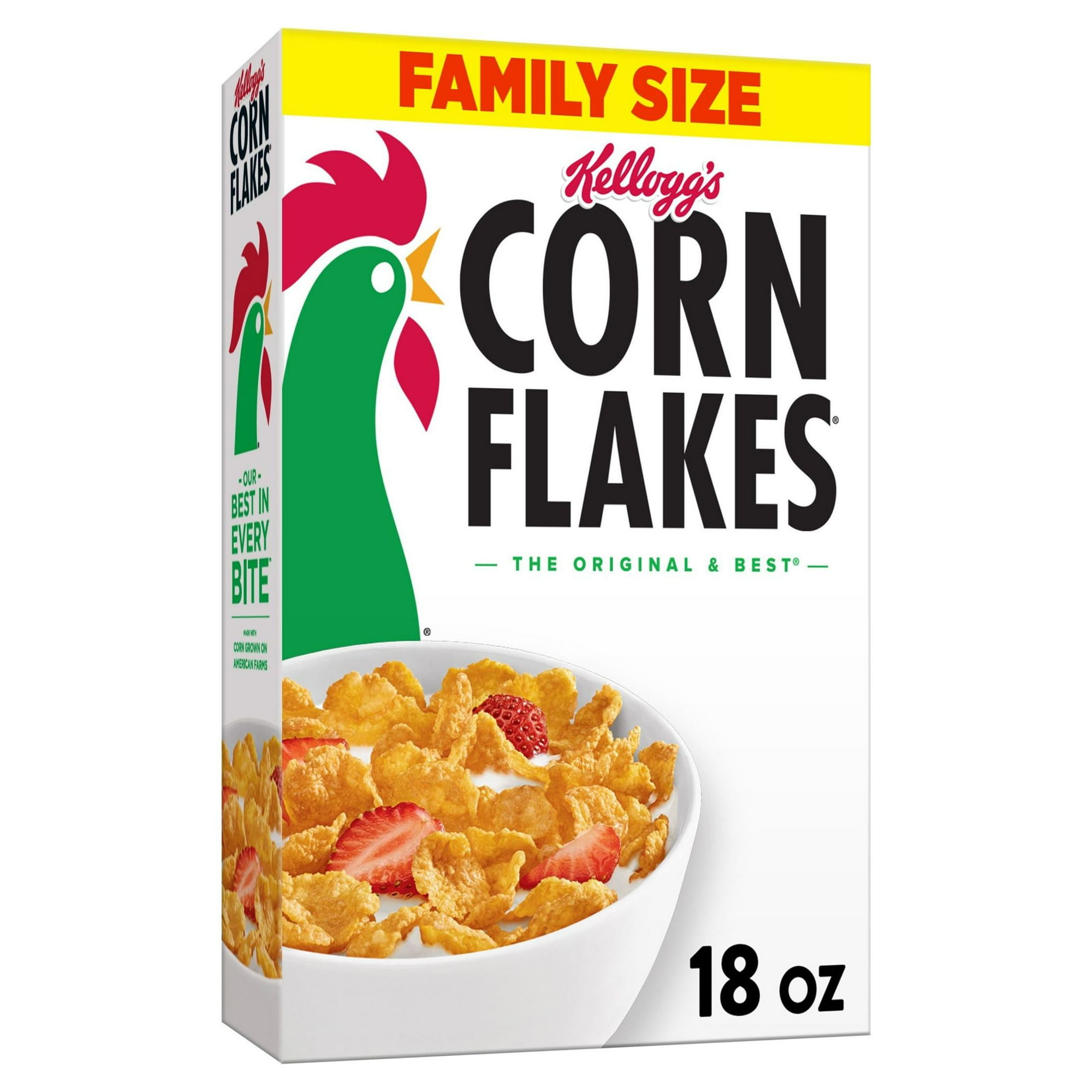 Kellogg’s Corn Flakes Original Breakfast Cereal, Family Size, 18 oz Box