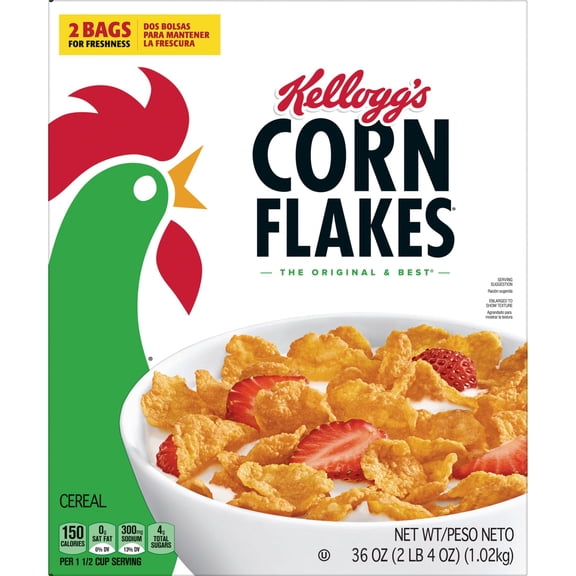 Kellogg's Corn Flakes Original Cold Breakfast Cereal, 8 Vitamins and Minerals, 2 Count