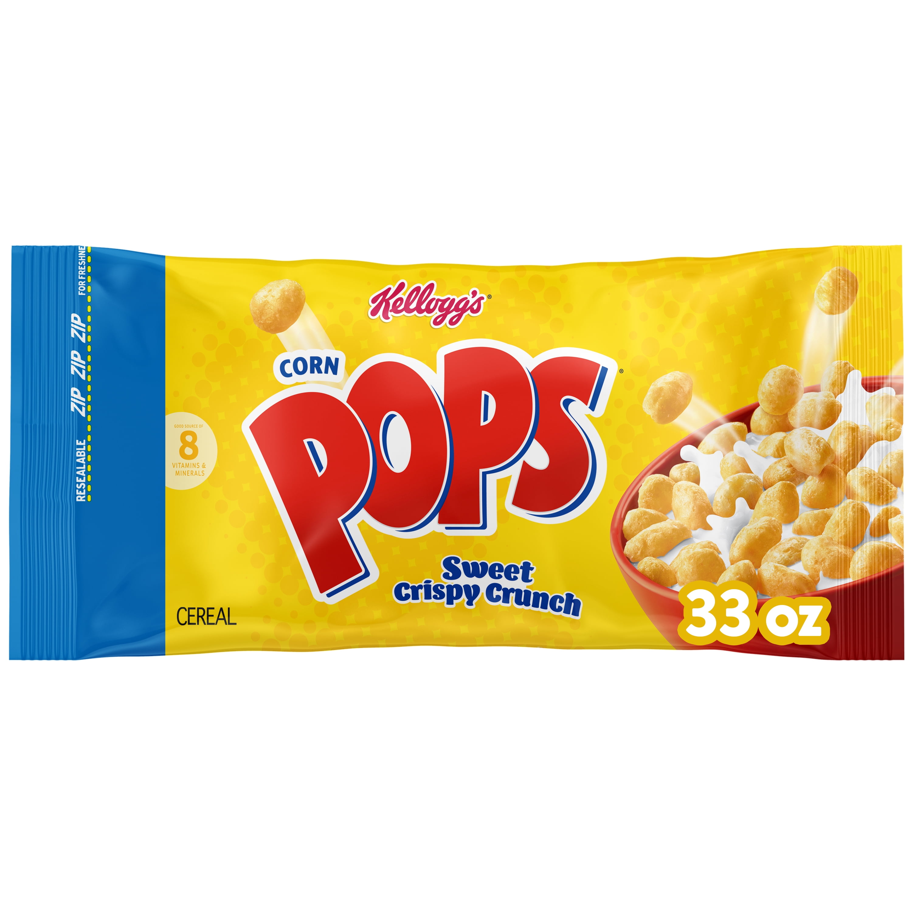 Kellogg's Corn Pops Breakfast Cereal, 8 Vitamins and Minerals, Kids Snacks, Original, 33oz Bag (1 Bag)