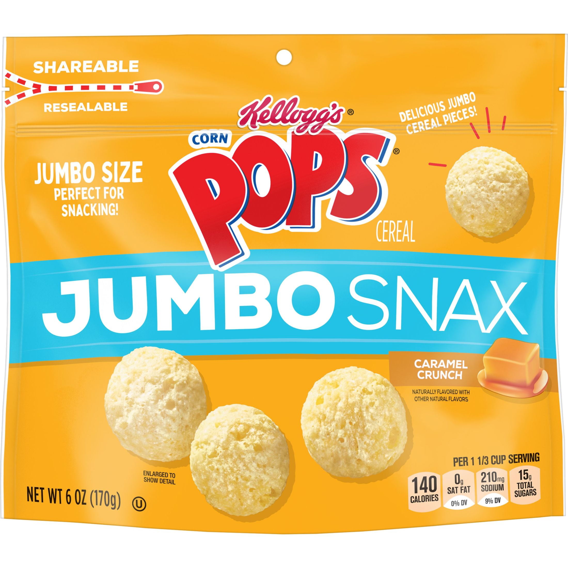 Shop Kellogg's Corn Pops Jumbo Snax Caramel Crunch Breakfast Cereal, 6