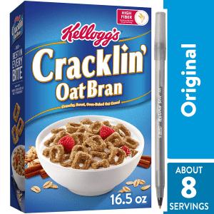 Kellogg's Cracklin' Oat Bran Breakfast Cereal, High Fiber, Made with Whole Grain Oats with pan