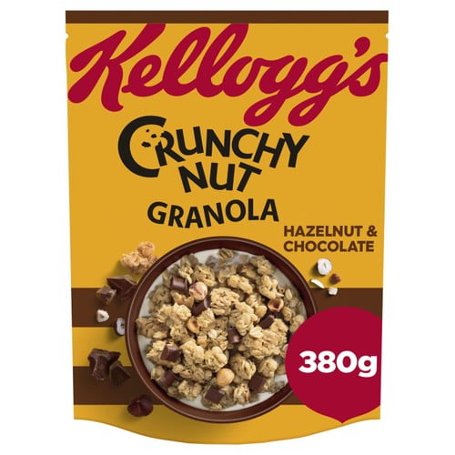 Kellogg's Crunchy Nut Hazelnut & Chocolate Breakfast Granola 380g, British Import (Pack of 3)