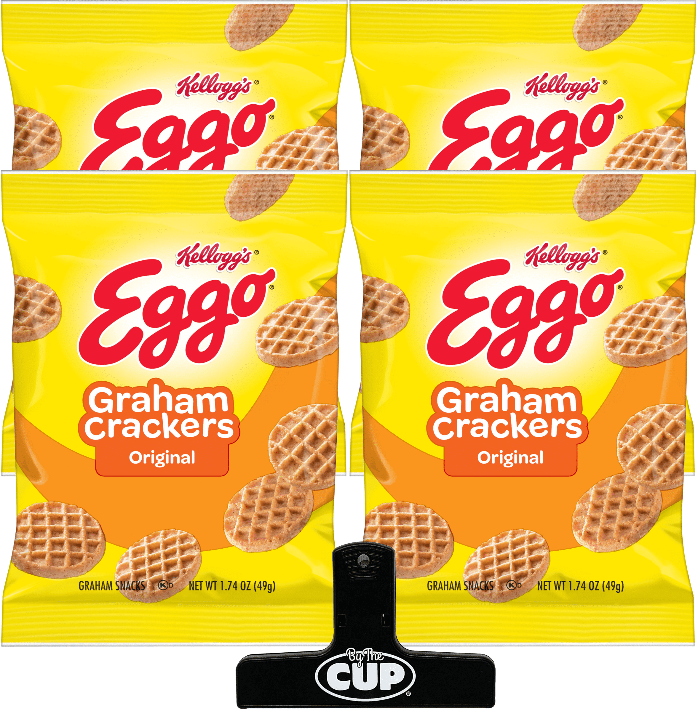 Kellogg's Eggo Original Graham Crackers, 1.74 oz (Pack of 4) with By The Cup Bag Clip