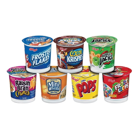 Kellogg's Cereal in a Cup Variety Pack - 8 Tasty Flavors, Portable Breakfast, Bulk Size (Pack of 60 Cups)