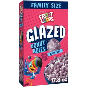 Kellogg's Froot Loops Glazed Donut Holes Blueberry Breakfast Cereal, Kids Cereal, Family Size, 17.8 oz