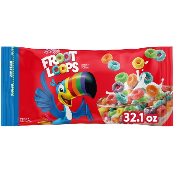 Kellogg's Froot Loops Breakfast Cereal, Good Source of Fiber, 15g Whole Grains, 32.1 oz