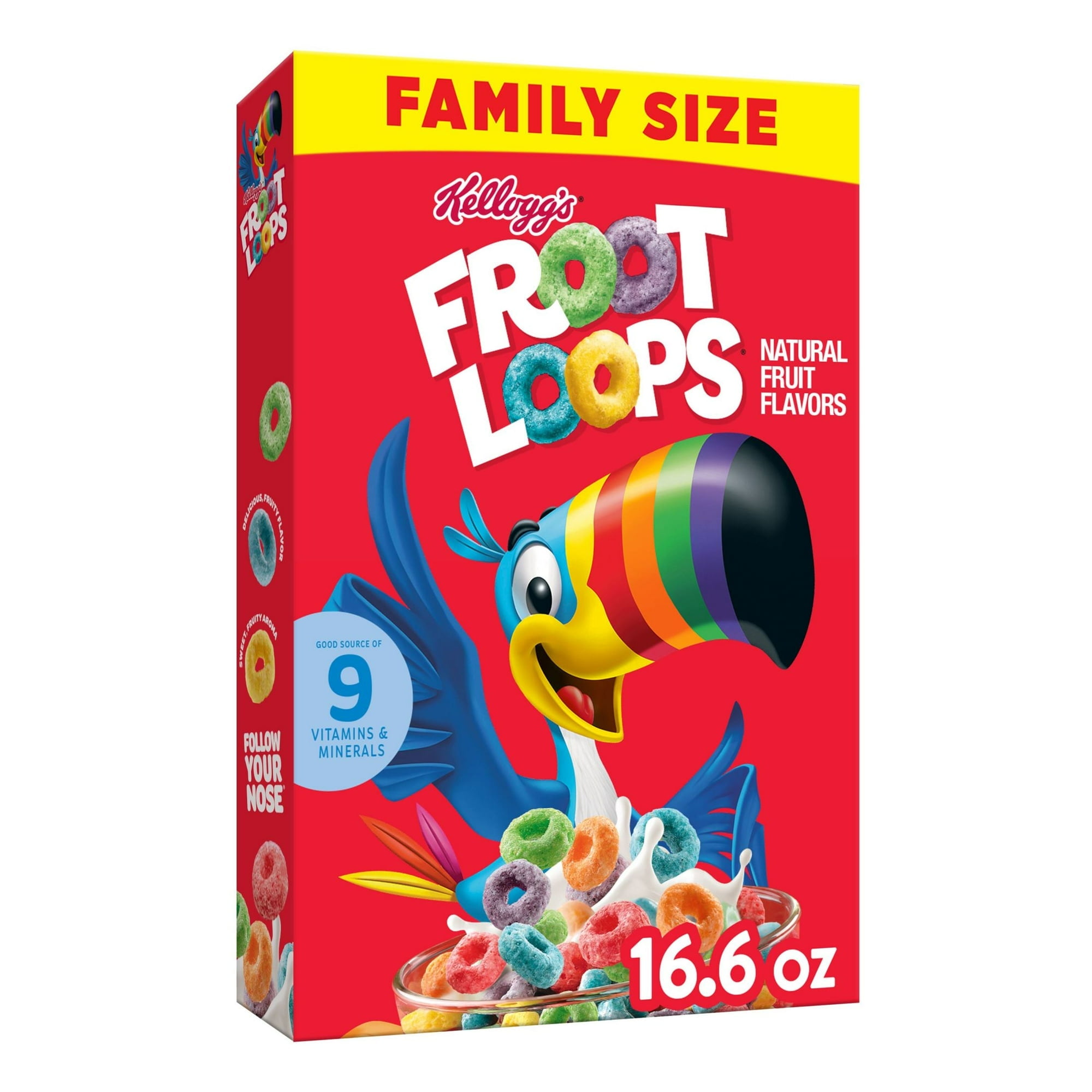 Kellogg's Froot Loops Breakfast Cereal, Kids Cereal, Family Breakfast, Family Size, Original, 16.6oz (Pack 4)