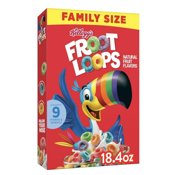 Kellogg's Froot Loops Breakfast Cereal, Kids Cereal, Family Breakfast, Family Size, Original, 18.4oz Box (1 Box)