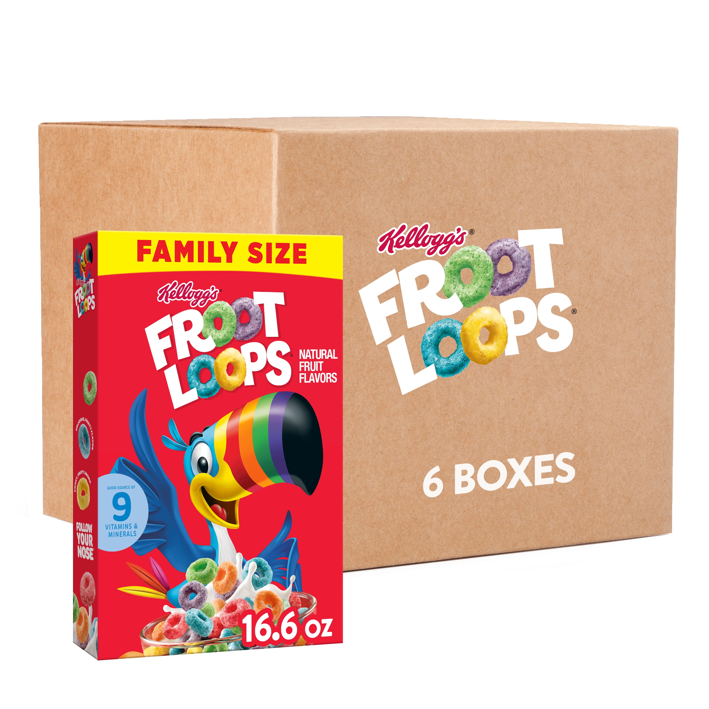 Kellogg’s Froot Loops Breakfast Cereal, Kids Cereal, Family Breakfast, Family Size, Original (6 Boxes)