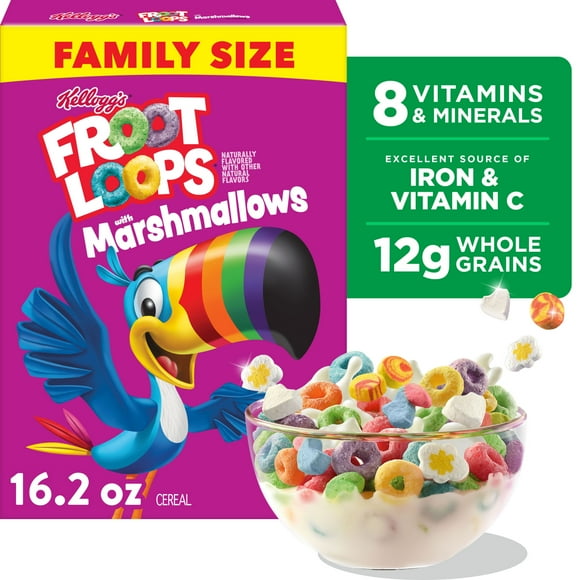 Kellogg's Froot Loops with Marshmallows Breakfast Cereal, 12g Whole Grain, Family Size, 16.2 oz